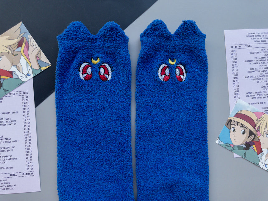 Moon Cat Fuzzy Slouch Socks