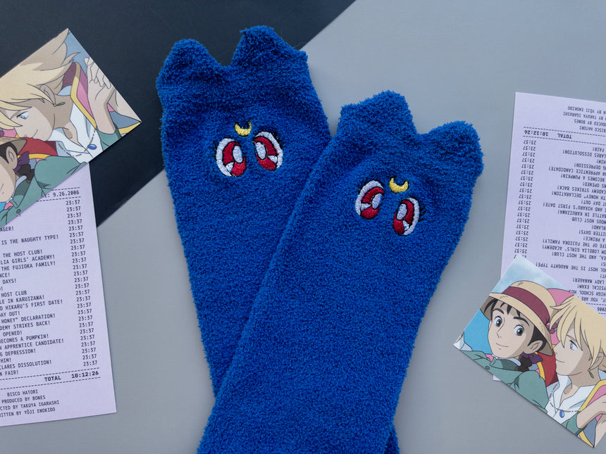 Moon Cat Fuzzy Slouch Socks